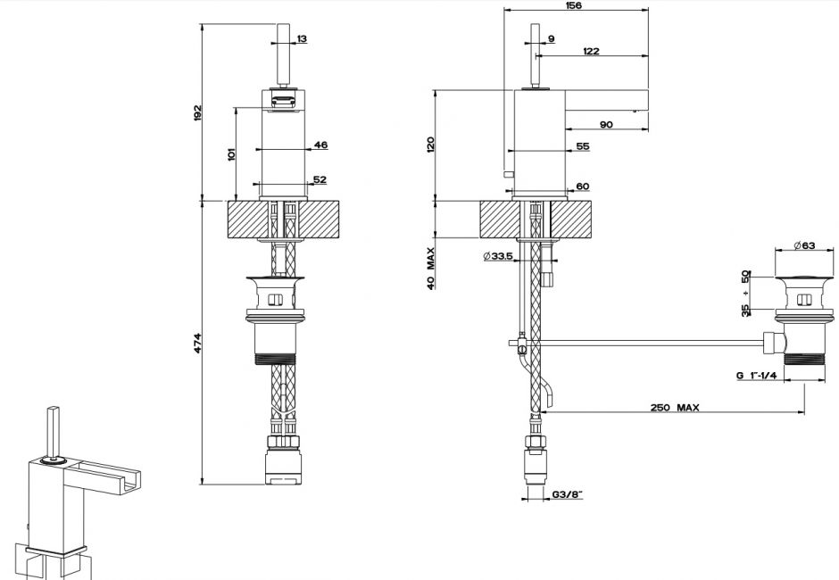 Каскадный смеситель на раковину Gessi Rettangolo Cascata 30901 ФОТО