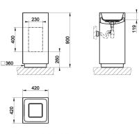 Раковина напольная Gessi Rettangolo 37523 слив в стену 42х42 схема 2