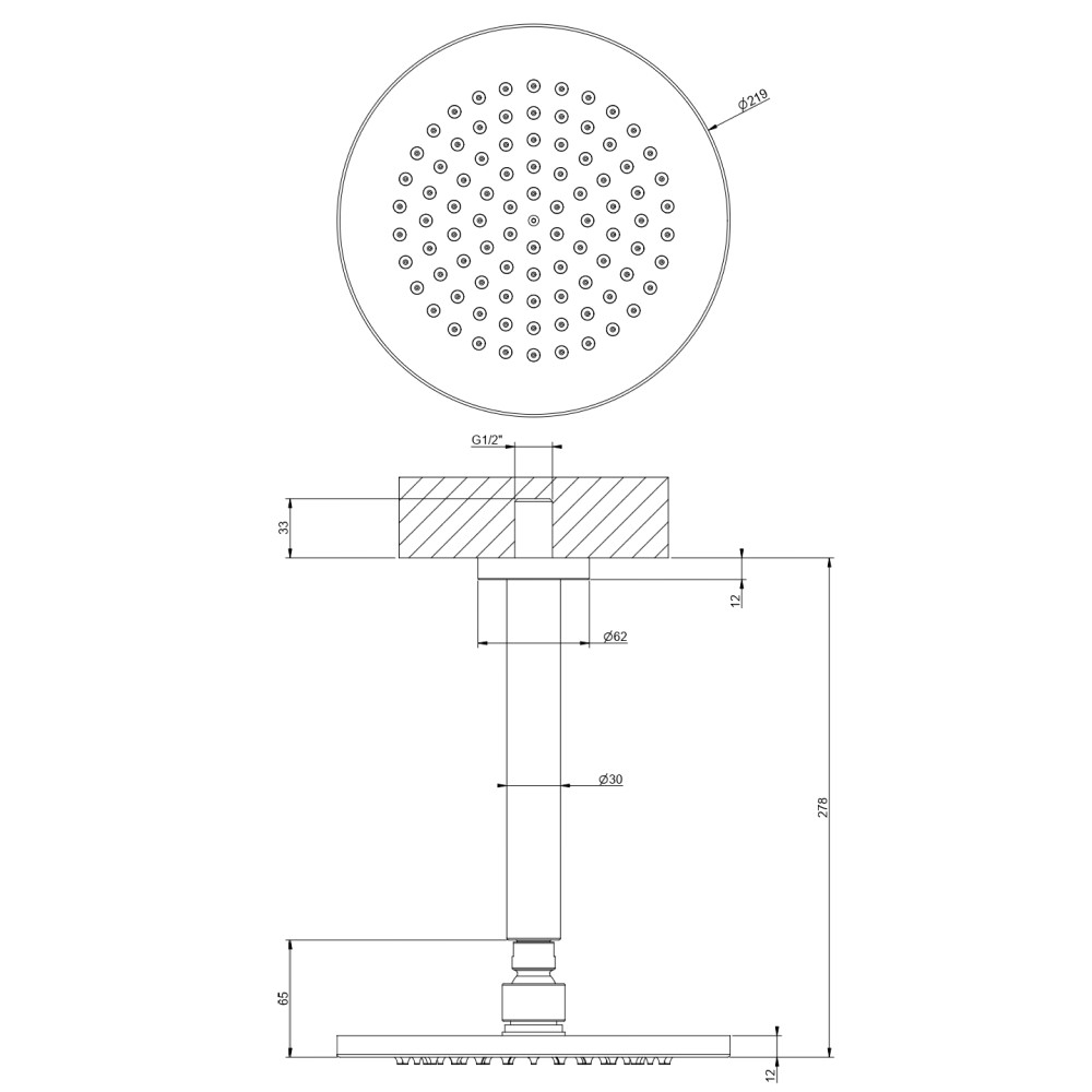 Тропический душ Gessi Minimalistic Shower поворотный 54151 схема 2