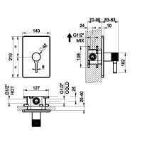 Встраиваемый смеситель для ванны и душа Gessi Inciso 58061 схема 2