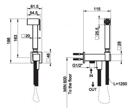 Гигиенический душ Gessi Rettangolo 20023 схема 2