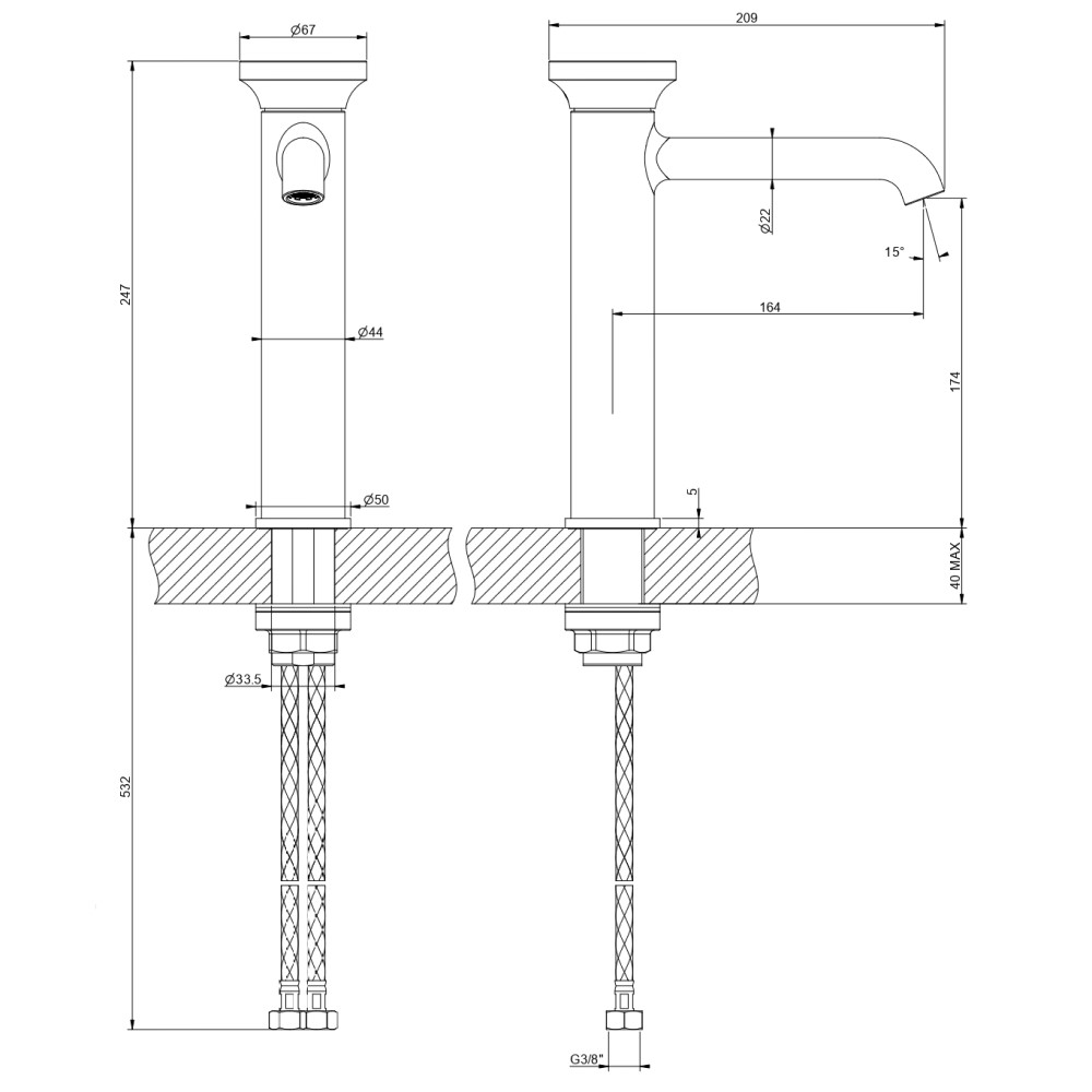 Смеситель Gessi Origini для раковины/ванны 66006 схема 2