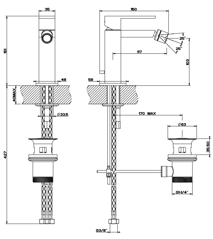 Смеситель Gessi Rettangolo для биде 20007 схема 3