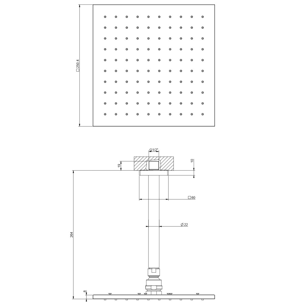 Тропический душ Gessi Minimalistic Shower 59155 схема 2