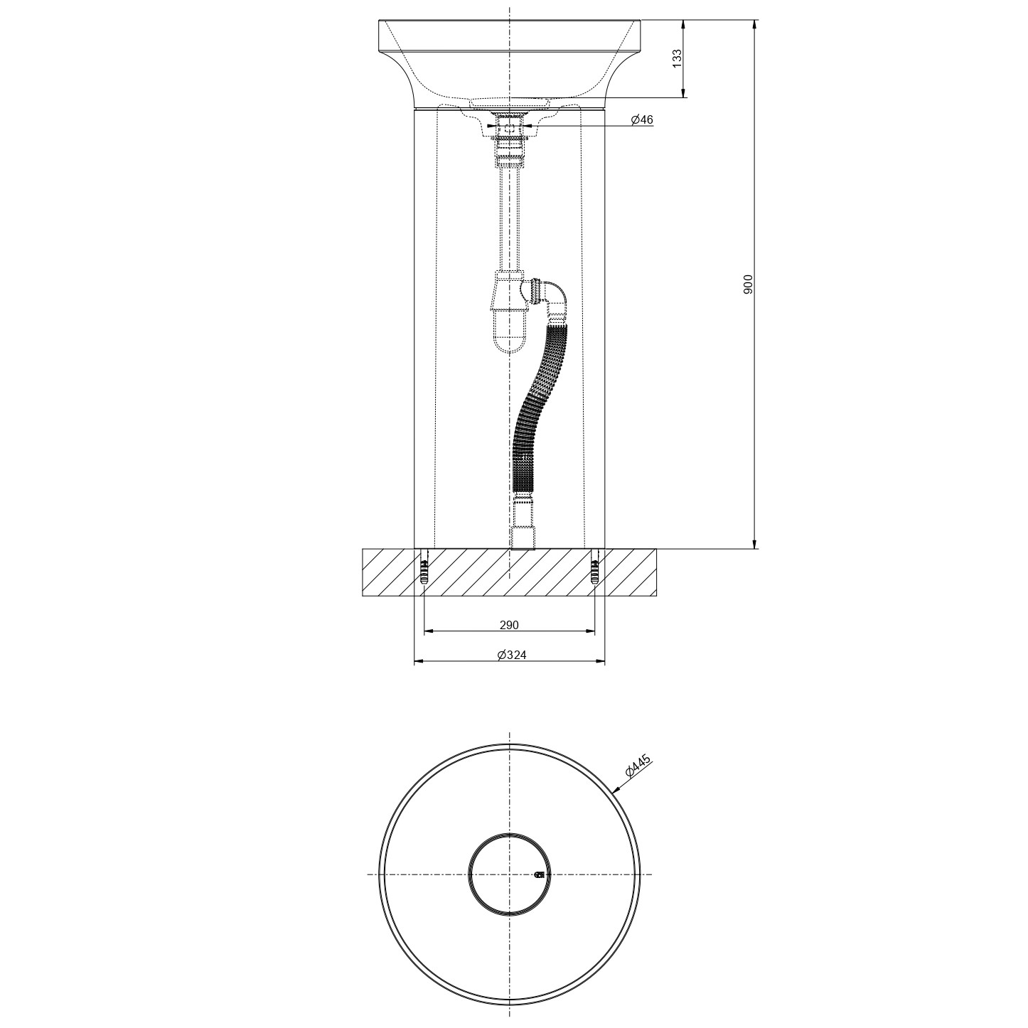 Напольная раковина Gessi Origini Total Look 66603 схема 2