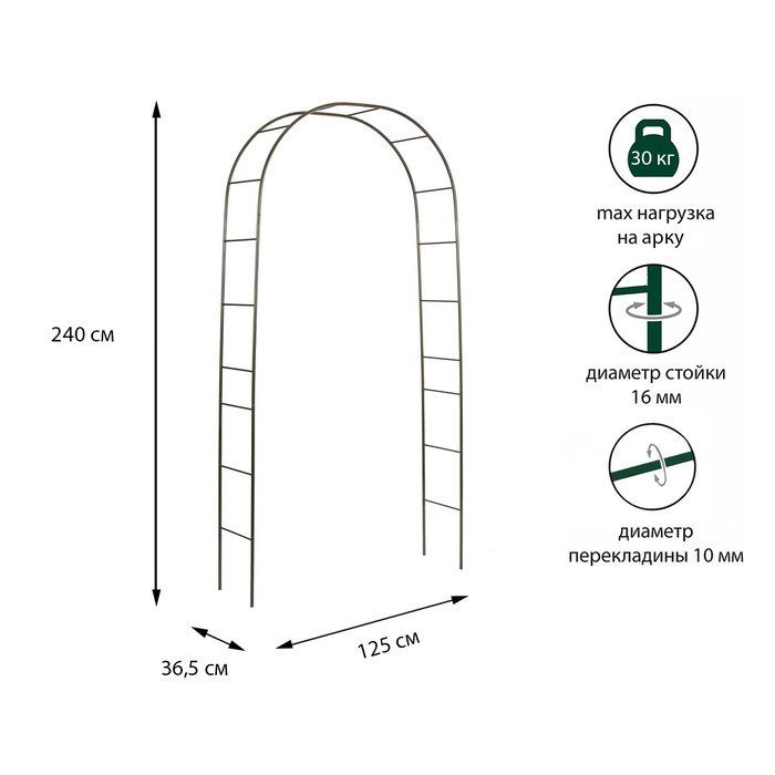 Арка садовая, разборная, 240 ? 125 ? 36.5 см, металл, бронзовая