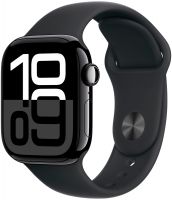 Apple Watch Series 10, 46 мм, корпус из алюминия цвета «чёрный глянец», спортивный ремешок черного цвета ML