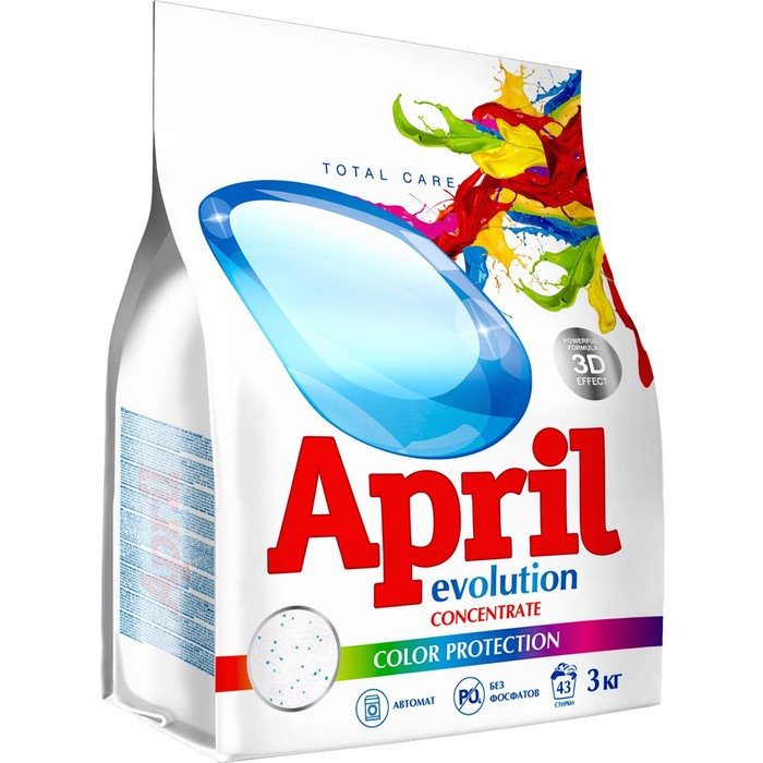 Стиральный порошок April Evolution, Color, Protection, автомат, для стирки цветного, 3 кг