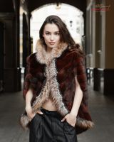 Накидка, кейп, пончо из норки цвета "коньяк" с финской лисой. Не отшиваем
