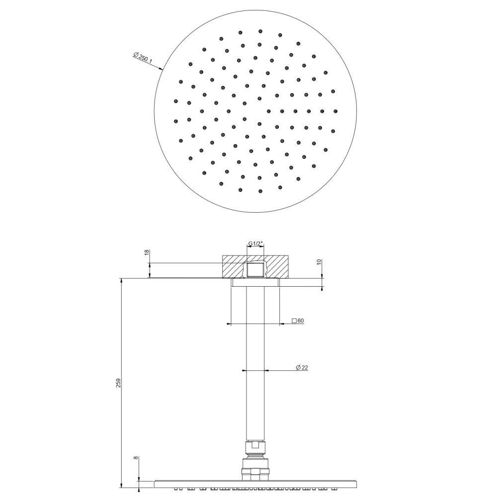 Потолочный тропический душ Gessi Minimalistic Shower 59152 схема 2