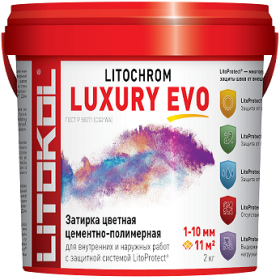 Затирочная Смесь Litokol Litochrom Luxury Evo 2кг LLE365 Лазурно-Серый, Эластичная для Плитки Шириной Шва 1-10 мм / Литокол Литохром.