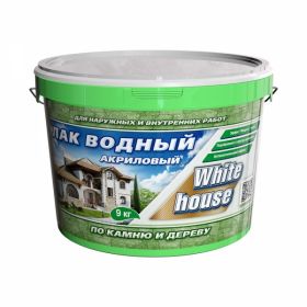 Лак Водный по Дереву и Камню White House 9кг Тик, Полуглянцевый для Внутренних и Наружных Работ.