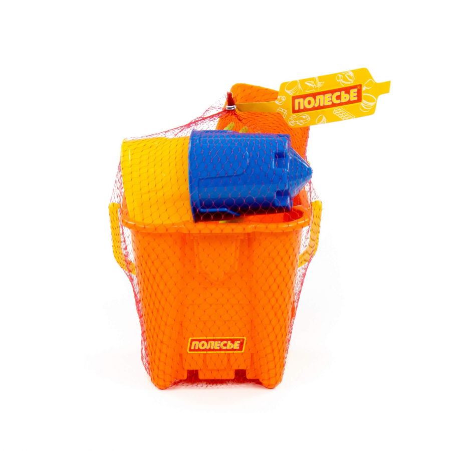 Набор №549: ведро-замок большое №2, лопатка №5, грабельки №5, формочки (замок башня + замок стена с двумя башнями)