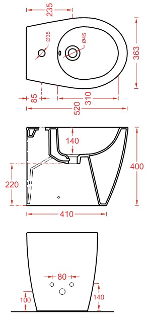 Биде напольное Artceram Step STB002 схема 2