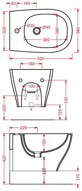 Биде подвесное Artceram Ten TEB004 схема 2