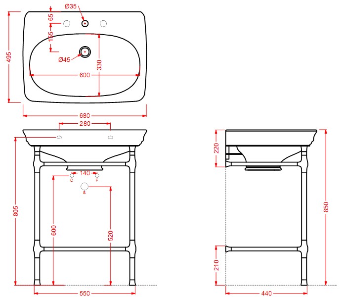 Раковина Artceram Civitas CIL001 68х50 схема 2