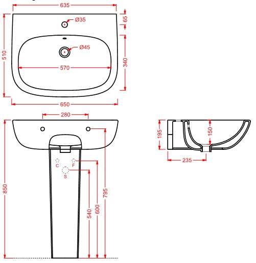 Раковина Artceram Ten TEL001 65х51 схема 2