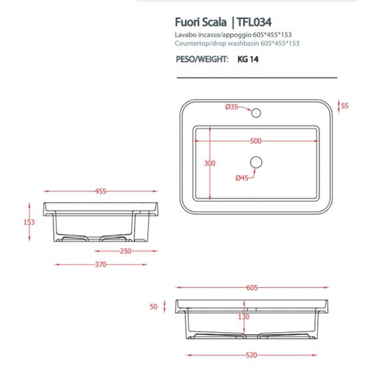 Раковина прямоугольная Artceram Fuori Scala TFL034 60х45 схема 9