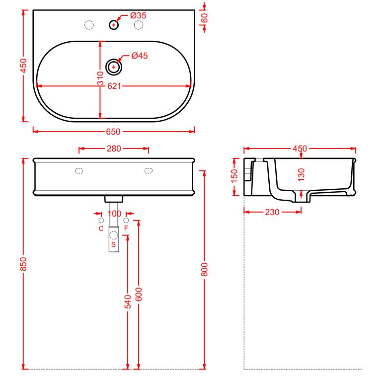 Раковина Artceram Atelier ATL003 65х45 схема 4