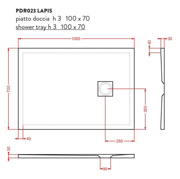 Керамический душевой поддон Artceram Lapis PDR02 схема 3