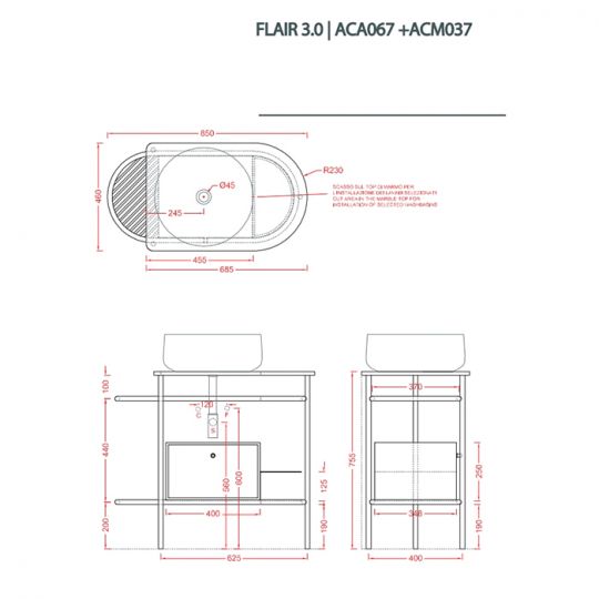 Шкаф Artceram Flair 3.0 с выдвижным ящиком и боковой секцией 400х348х250 мм ACM037 схема 8