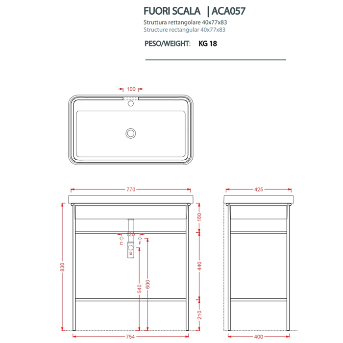 Металлическая консоль Artceram Fuori Scala 77х42.5х83см. напольная с ящиком ACM040 схема 4