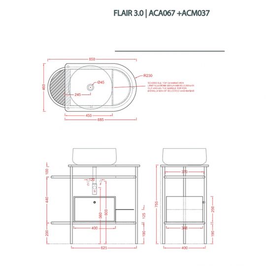 Консоль Artceram Flair 3.0 для столешницы 85x46х75 см ACA067 ФОТО