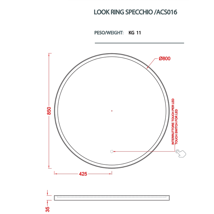 Зеркало Artceram Look Ring 850 мм с подсветкой ACS016 схема 4