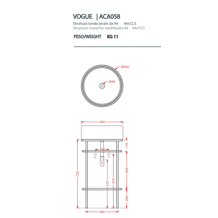 Консоль для раковины Artceram Vogue 2.0 440х725 мм ACA058 56 ФОТО