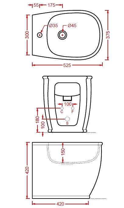 Биде напольное Artceram Atelier 370х520 мм ATB002 схема 4