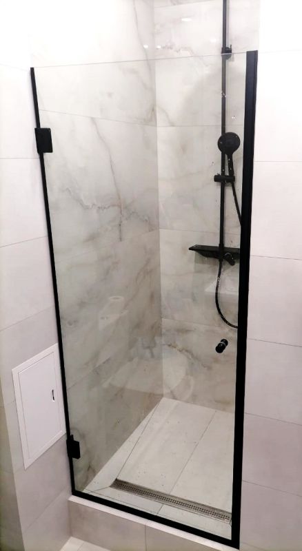 Душевая дверь Oporto Shower OS1B 90x190 черный профиль, распашная, стекло прозрачное