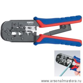 Новинка! Пресс - клещи для штекеров RJ, 2 гнезда RJ 11/12 (6-pin), RJ 45 (8-pin), 190 мм в блистере KNIPEX KN-975110SB