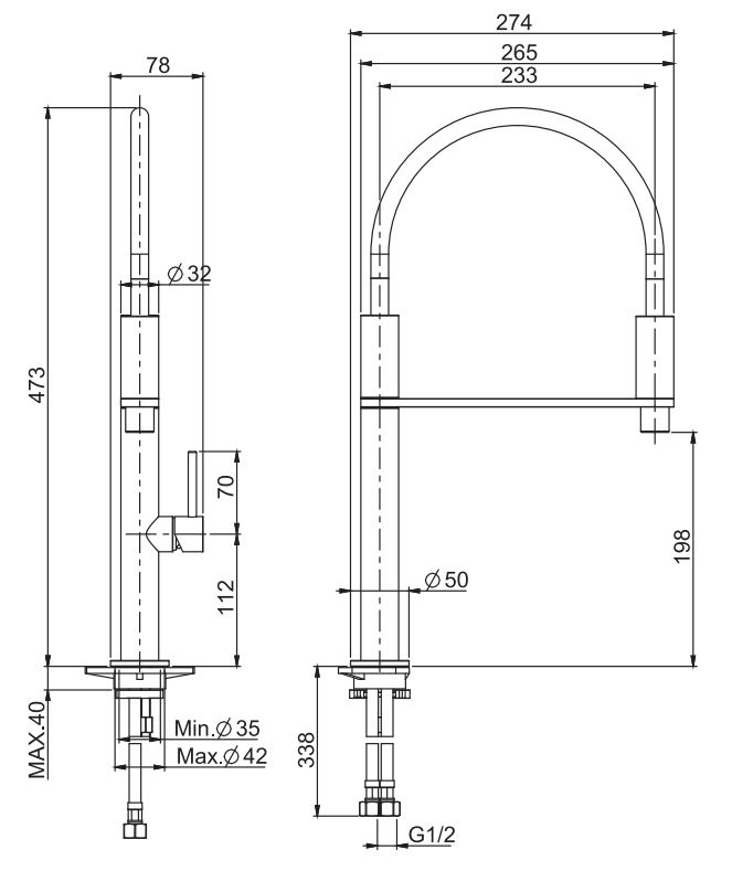 Кухонный смеситель с выдвижной ручной лейкой Fima carlo frattini Flexi Kitchen F7047 схема 2