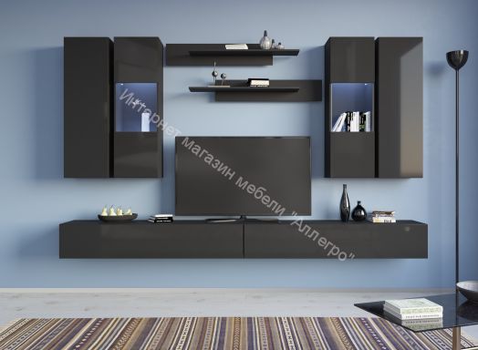 Шкаф навесной Point тип-50 Чёрный глянец/Чёрный матовый