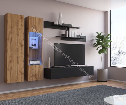 Шкаф навесной Point тип-42 Чёрный глянец/Чёрный матовый