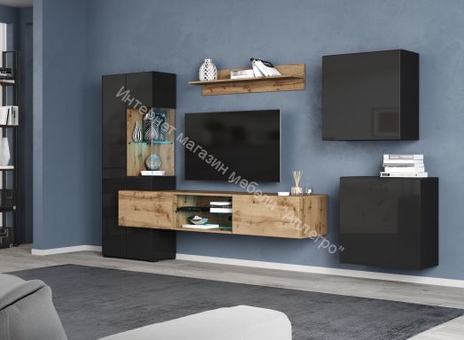 Шкаф навесной Point тип-61 Чёрный глянец/Чёрный матовый