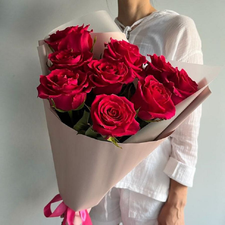 Букет из 9 роз розового цвета