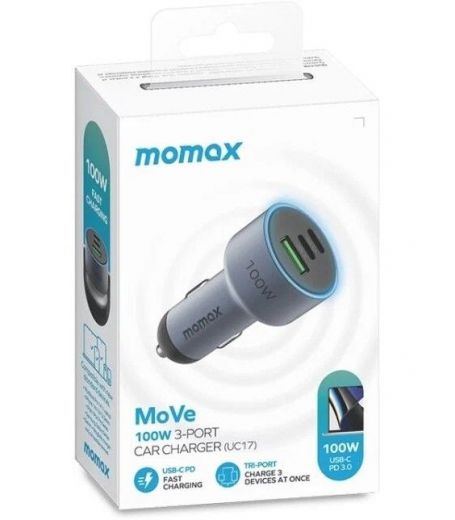 Автомобильное зарядное устройство Momax MoVe 100W 3-port Car Charger