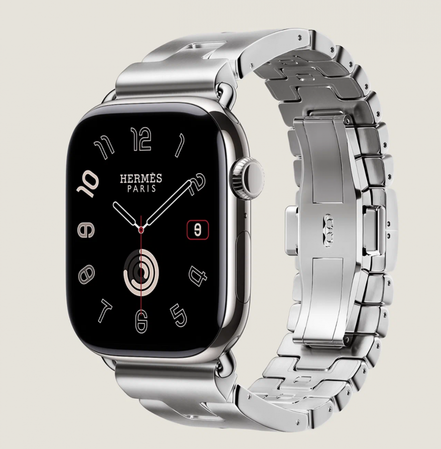 Часы Apple Watch Hermès Series 10 GPS + Cellular 42mm Silver Titanium Case with Stainless Steel Satiné Grand H (Размер S)