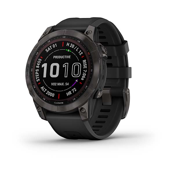 Умные часы Garmin Fenix 7 Sapphire Solar титановый серый DLC с черным ремешком