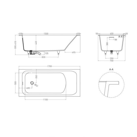 Ванна из искусственного камня Salini Orlanda KIT 170х70 RAL схема 2