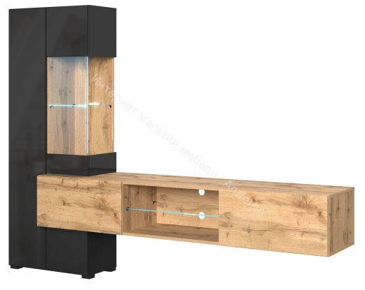 Гостиная Point Тип-70 Дуб Вотан/Чёрный глянец