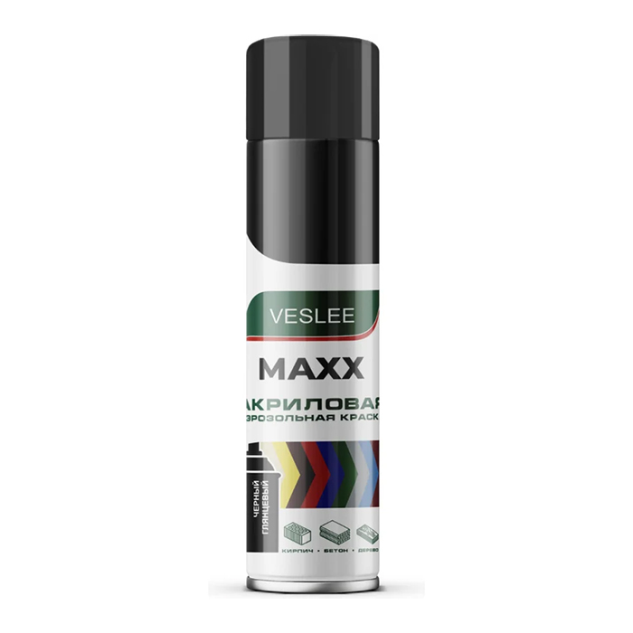 Veslee MAXX Аэрозольная акриловая краска RAL Professional, название цвета "Черный", глянцевая, RAL 9005, объем 650мл.