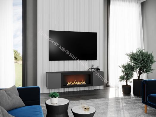 Шкаф навесной POINT ТИП-28 SBK с биокамином Серый графит