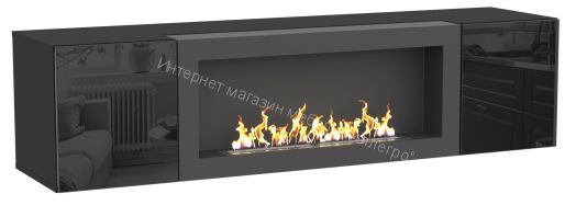 Шкаф навесной POINT ТИП-28 SBK с биокамином Чёрный/Чёрный глянец