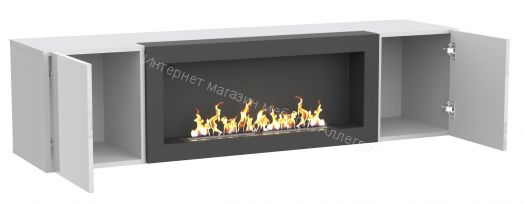 Шкаф навесной POINT ТИП-28 SBK с биокамином Белый глянец/Белый матовый