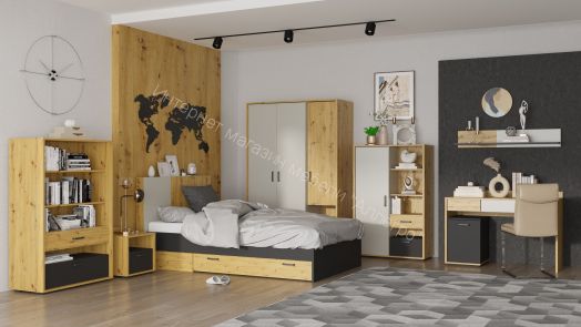 Стеллаж СТ-1 KUBO Артизан/Чёрный/Серый