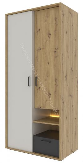 Шкаф ШК-90 KUBO Артизан/Чёрный/Серый