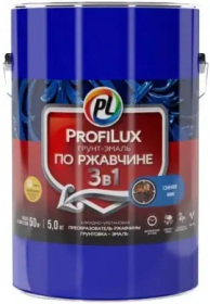 Грунт-Эмаль по Ржавчине Гладкая ProfiLux 5кг 3 в 1 Синяя, Глянцевая, Алкидно-Уретановая, Атмосферостойкая / Профилюкс Гладкая.