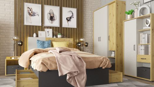 Кровать 120х200 KUBO Артизан/Чёрный/Серый